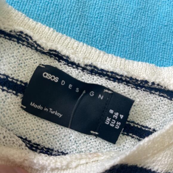 ASOS Striped Navy Crop Top Coverup Nautical Preppy Women’s Size 4 - Picture 3 of 3